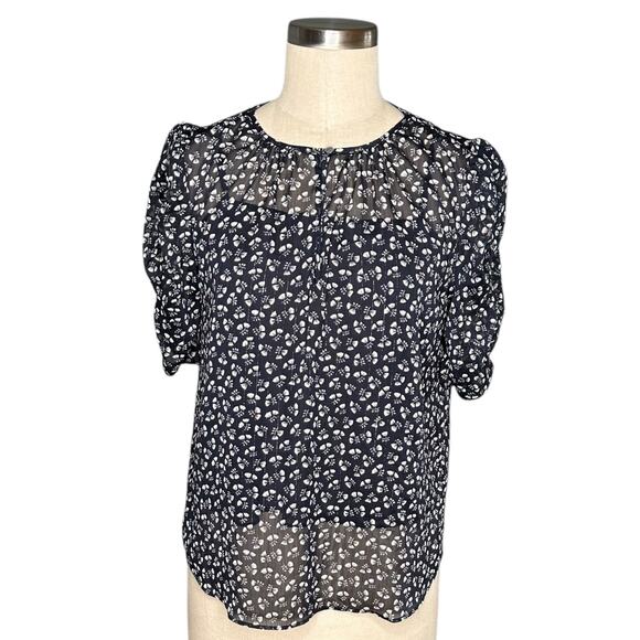 J. CREW Blue Floral Short Sleeve Sheer Knit Blouse Tank Top Women's Size Small - Picture 1 of 6